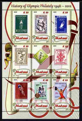 Malawi 2012 History of Olympic Philately #01 perf sheetlet containing 9 values unmounted mint