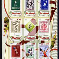Malawi 2012 History of Olympic Philately #01 imperf sheetlet containing 9 values unmounted mint