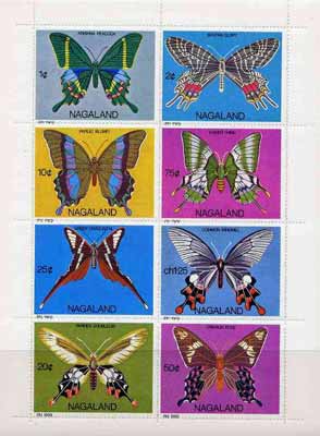 Nagaland 1971 Butterflies (Peacock, Dragontail, Crimson Rose etc) imperf,set of 8 values complete unmounted mint