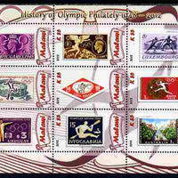 Malawi 2012 History of Olympic Philately #02 perf sheetlet containing 9 values unmounted mint