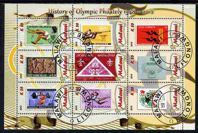 Malawi 2012 History of Olympic Philately #03 perf sheetlet containing 9 values fine cto used