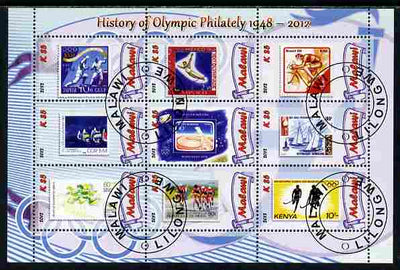 Malawi 2012 History of Olympic Philately #04 perf sheetlet containing 9 values fine cto used