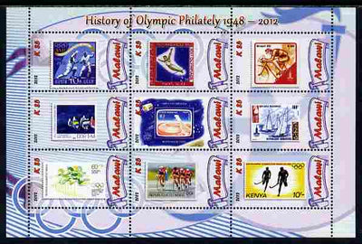 Malawi 2012 History of Olympic Philately #04 perf sheetlet containing 9 values unmounted mint