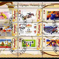 Malawi 2012 History of Olympic Philately #05 perf sheetlet containing 9 values fine cto used
