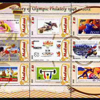 Malawi 2012 History of Olympic Philately #05 perf sheetlet containing 9 values unmounted mint