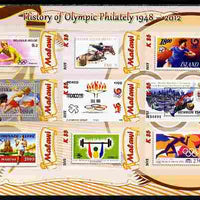 Malawi 2012 History of Olympic Philately #05 imperf sheetlet containing 9 values unmounted mint