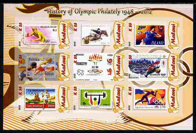Malawi 2012 History of Olympic Philately #05 imperf sheetlet containing 9 values unmounted mint