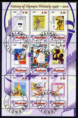 Malawi 2012 History of Olympic Philately #06 perf sheetlet containing 9 values fine cto used