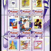 Malawi 2012 History of Olympic Philately #06 perf sheetlet containing 9 values unmounted mint