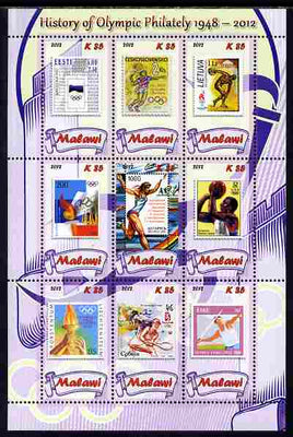Malawi 2012 History of Olympic Philately #06 perf sheetlet containing 9 values unmounted mint