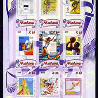 Malawi 2012 History of Olympic Philately #06 imperf sheetlet containing 9 values unmounted mint