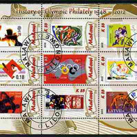 Malawi 2012 History of Olympic Philately #07 perf sheetlet containing 9 values fine cto used