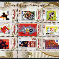 Malawi 2012 History of Olympic Philately #07 perf sheetlet containing 9 values unmounted mint