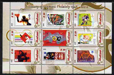 Malawi 2012 History of Olympic Philately #07 perf sheetlet containing 9 values unmounted mint