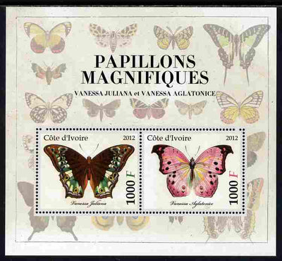 Ivory Coast 2012 Magnificent Butterflies #1 perf sheetlet containing 2 values unmounted mint