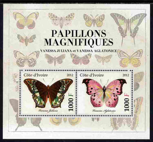 Ivory Coast 2012 Magnificent Butterflies #1 perf sheetlet containing 2 values unmounted mint