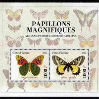 Ivory Coast 2012 Magnificent Butterflies #2 perf sheetlet containing 2 values unmounted mint