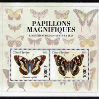 Ivory Coast 2012 Magnificent Butterflies #3 perf sheetlet containing 2 values unmounted mint
