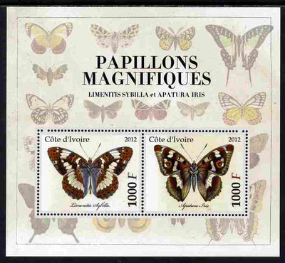 Ivory Coast 2012 Magnificent Butterflies #3 perf sheetlet containing 2 values unmounted mint