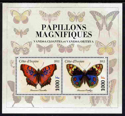 Ivory Coast 2012 Magnificent Butterflies #4 perf sheetlet containing 2 values unmounted mint