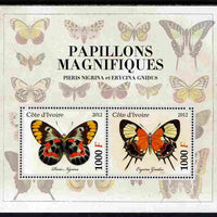 Ivory Coast 2012 Magnificent Butterflies #6 perf sheetlet containing 2 values unmounted mint