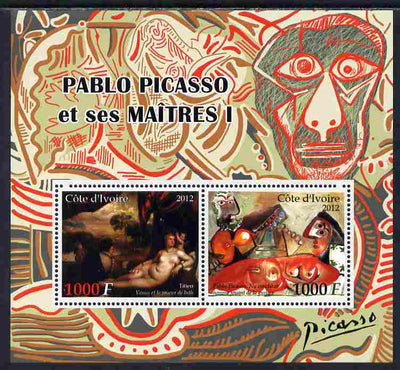 Ivory Coast 2012 Pablo Picasso & his Masters #1 perf sheetlet containing 2 values unmounted mint
