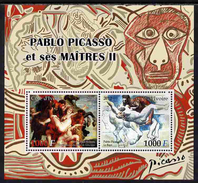 Ivory Coast 2012 Pablo Picasso & his Masters #2 perf sheetlet containing 2 values unmounted mint