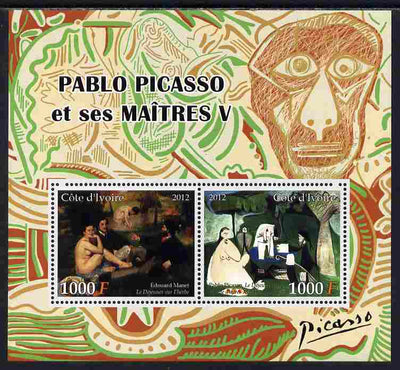 Ivory Coast 2012 Pablo Picasso & his Masters #5 perf sheetlet containing 2 values unmounted mint