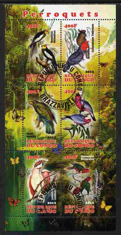Congo 2012 Parrots perf sheetlet containing 6 values fine cto used