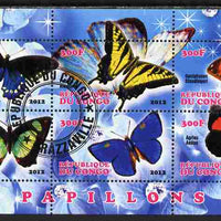 Congo 2012 Butterflies #1 perf sheetlet containing 6 values fine cto used