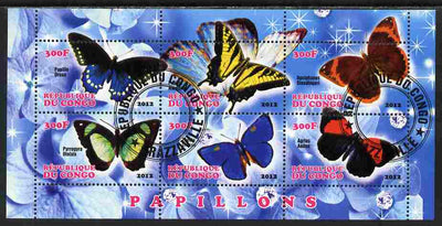 Congo 2012 Butterflies #1 perf sheetlet containing 6 values fine cto used