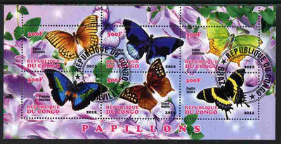 Congo 2012 Butterflies #2 perf sheetlet containing 6 values fine cto used