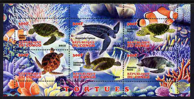 Congo 2012 Turtles perf sheetlet containing 6 values unmounted mint