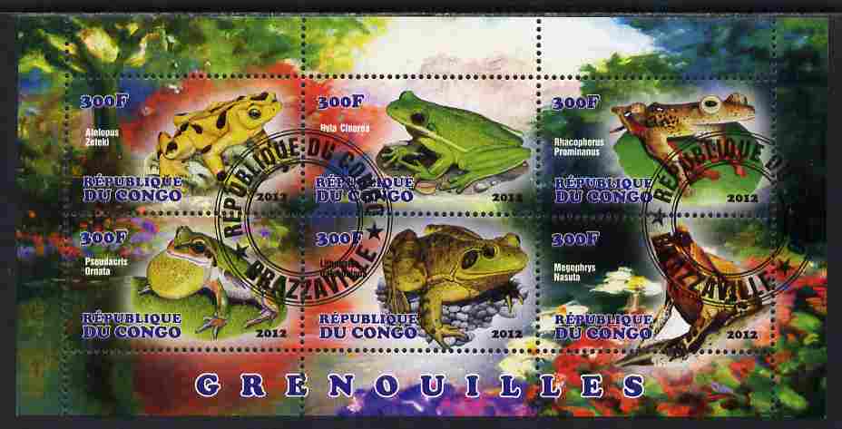 Congo 2012 Frogs perf sheetlet containing 6 values fine cto used