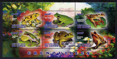 Congo 2012 Frogs perf sheetlet containing 6 values unmounted mint