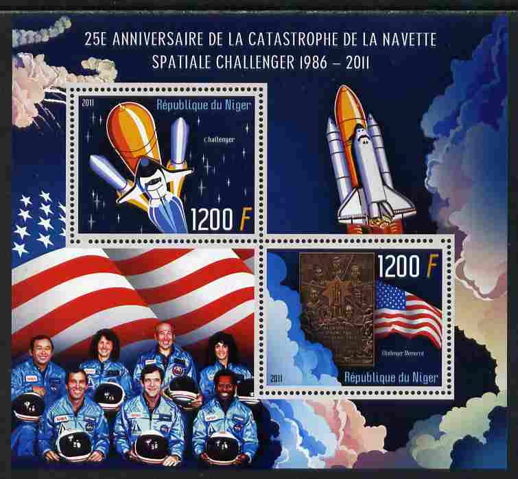 Niger Republic 2012 25th Anniversary of Challenger Disaster perf sheetlet containing 2 values unmounted mint