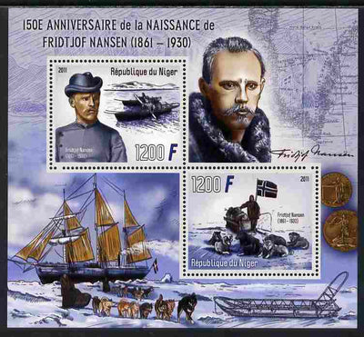 Niger Republic 2012 150th Birth Anniversary of Fridtjof Nansen perf sheetlet containing 2 values unmounted mint