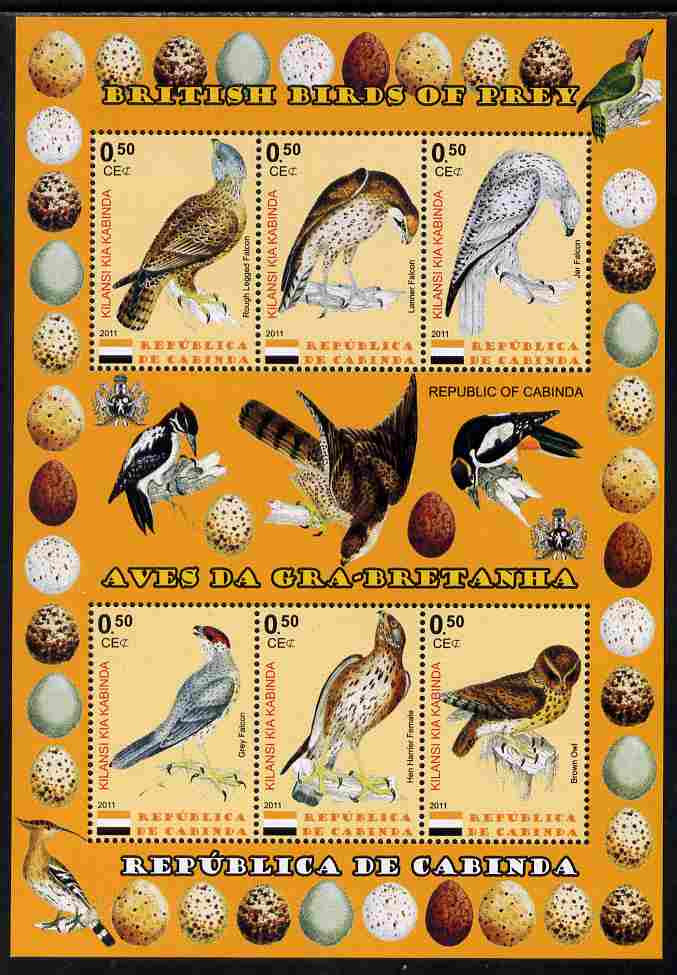 Cabinda Province 2011 British Birds of Prey #1 perf sheetlet containing 6 values unmounted mint