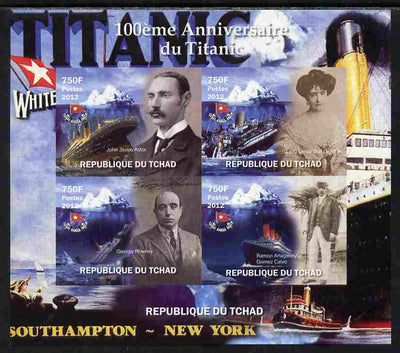Chad 2012 The Titanic - 100th Anniversary imperf sheetlet containing 4 values unmounted mint. Note this item is privately produced and is offered purely on its thematic appeal.