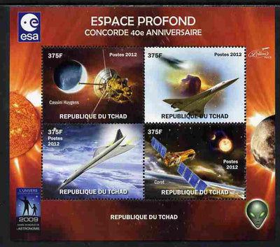 Chad 2012 Concorde 40th Anniversary - Deep Space perf sheetlet containing 4 values unmounted mint. Note this item is privately produced and is offered purely on its thematic appeal.