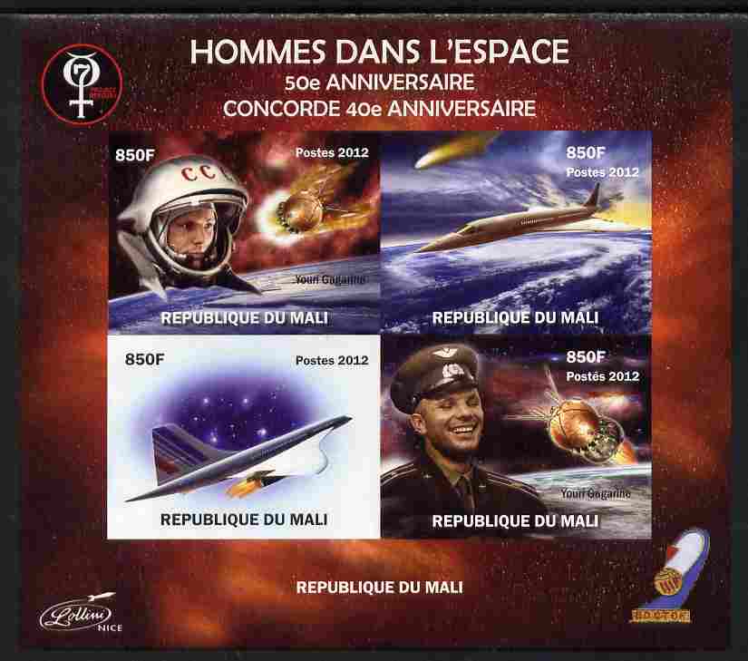 Mali 2012 Concorde 40th Anniversary - Men in Space imperf sheetlet containing 4 values unmounted mint. Note this item is privately produced and is offered purely on its thematic appeal, it has no postal validity