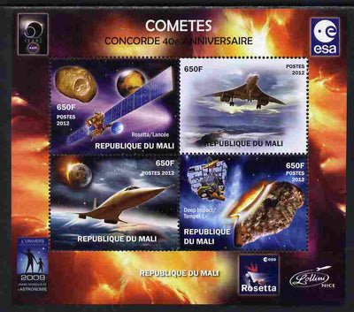 Mali 2012 Concorde 40th Anniversary - Comets perf sheetlet containing 4 values unmounted mint. Note this item is privately produced and is offered purely on its thematic appeal
