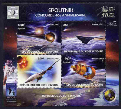 Ivory Coast 2012 Concorde 40th Anniversary - Sputnik perf sheetlet containing 4 values unmounted mint. Note this item is privately produced and is offered purely on its thematic appeal