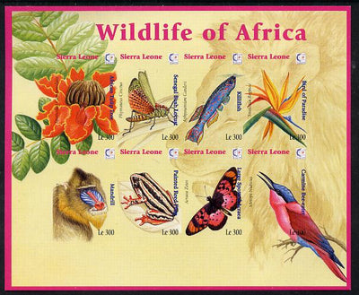 Sierra Leone 1995 Singapore '95 Stamp Exhibition - African Flora & Fauna imperf sheetlet #1 containing 8 values unmounted mint, as SG 2366a