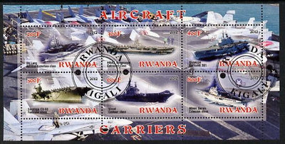 Rwanda 2012 Aircraft Carriers #2 perf sheetlet containing 6 values fine cto used