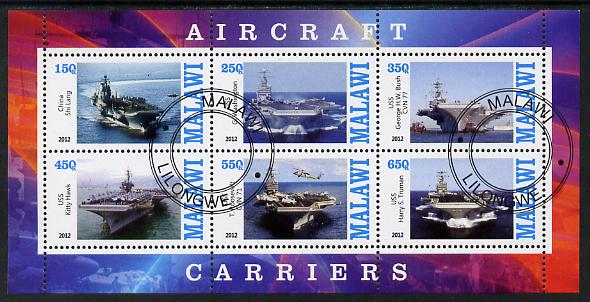 Malawi 2012 Aircraft Carriers #1 perf sheetlet containing 6 values fine cto used