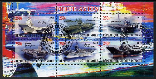 Ivory Coast 2012 Aircraft Carriers #2 perf sheetlet containing 6 values fine cto used
