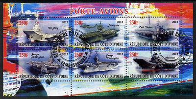 Ivory Coast 2012 Aircraft Carriers #2 perf sheetlet containing 6 values fine cto used
