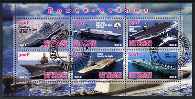 Congo 2012 Aircraft Carriers #1 perf sheetlet containing 6 values fine cto used