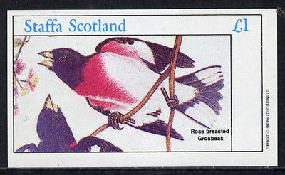 Staffa 1982 Audubon Birds #23 (Rose Breasted Grosbeak) imperf souvenir sheet (£1 value) unmounted mint